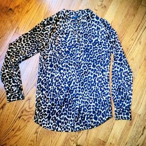 J.Crew Leopard Print Button Front Blouse Long Sleeve, Size 4 T